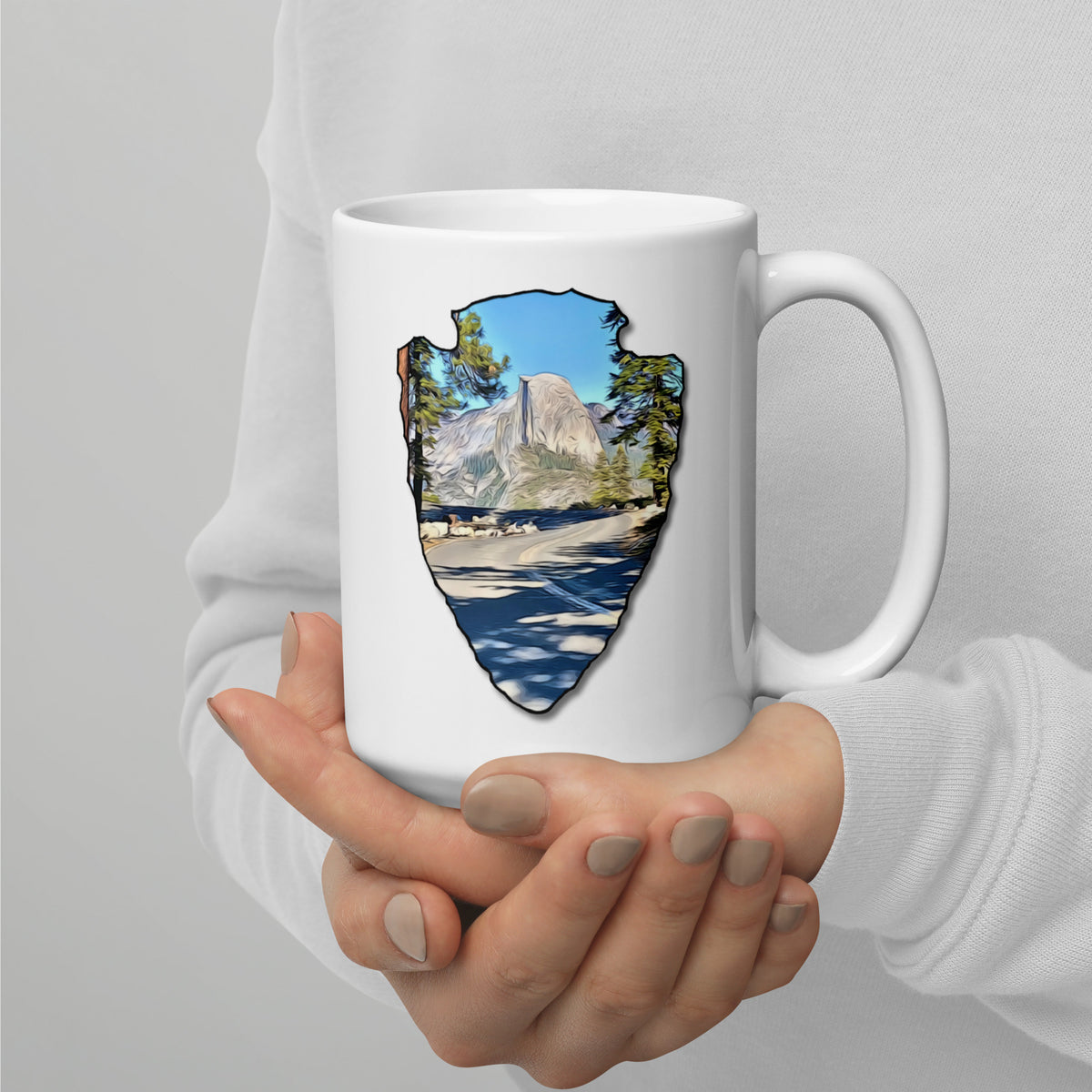 Road to Glacier Point Arrowhead White glossy mug