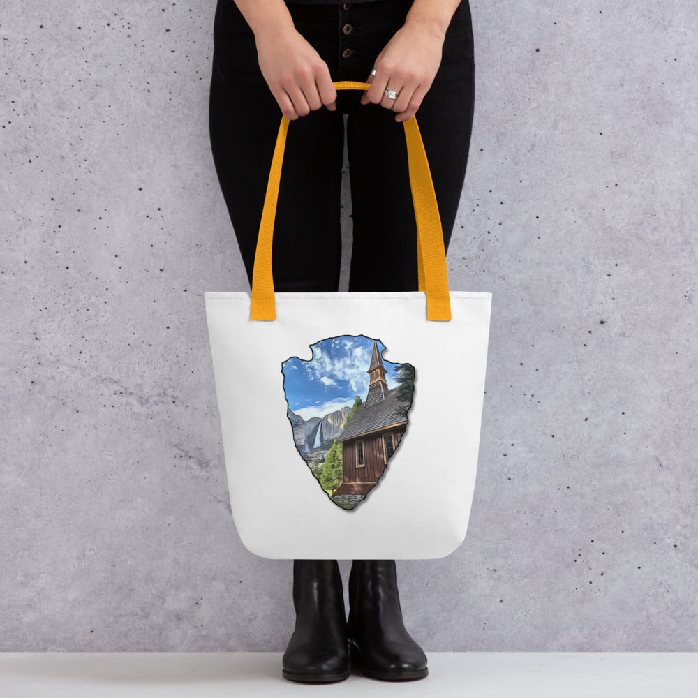 Church and Yosemite Falls Arrowhead Tote bag