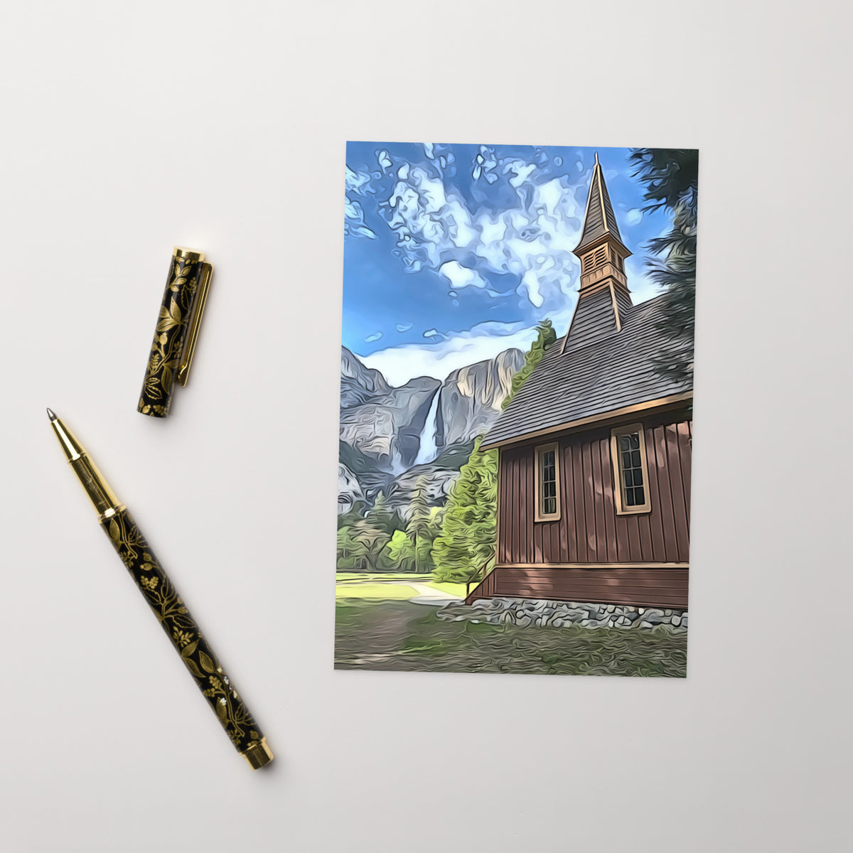 Church and Yosemite Falls Greeting card