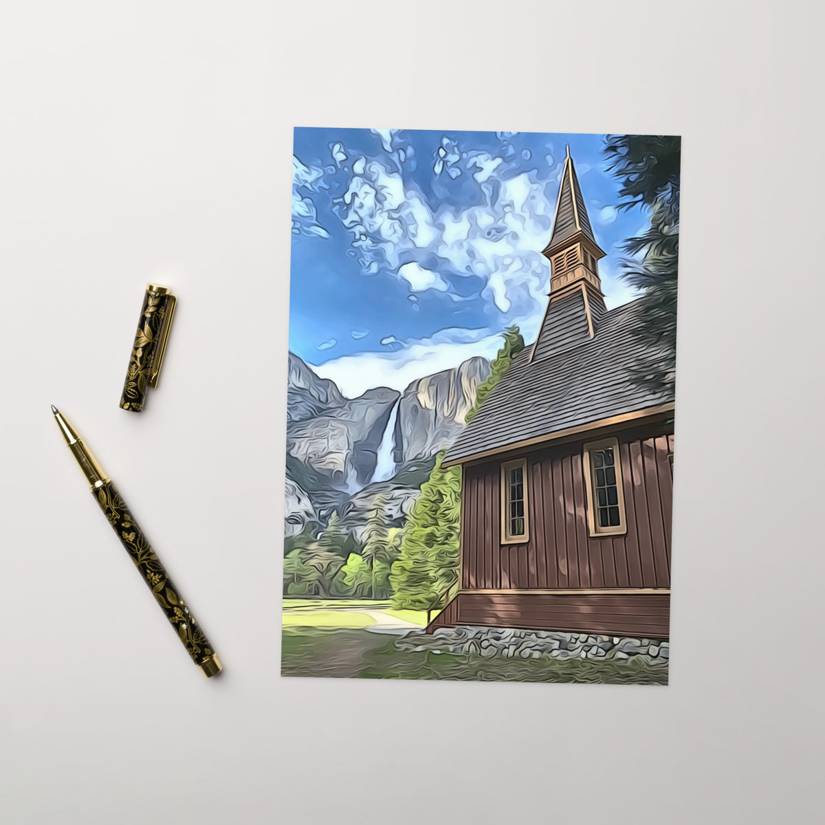 Church and Yosemite Falls Greeting card