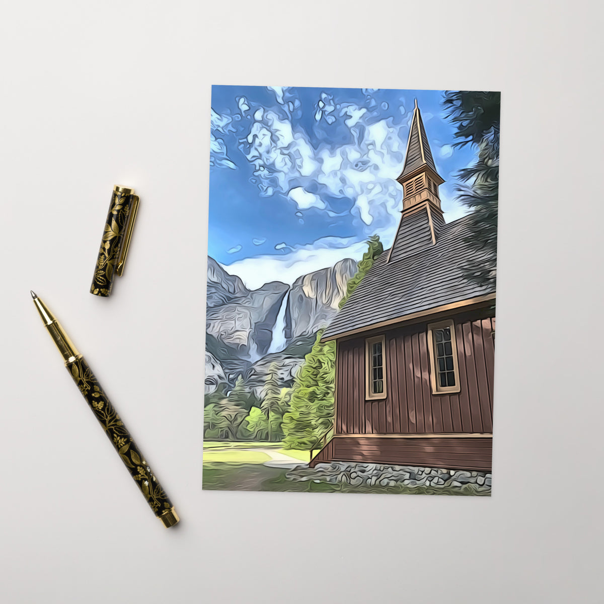 Church and Yosemite Falls Greeting card