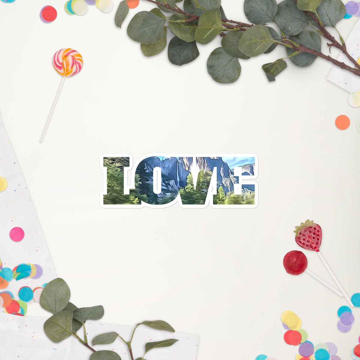 Yosemite Falls Across Meadow LOVE Bubble-free stickers