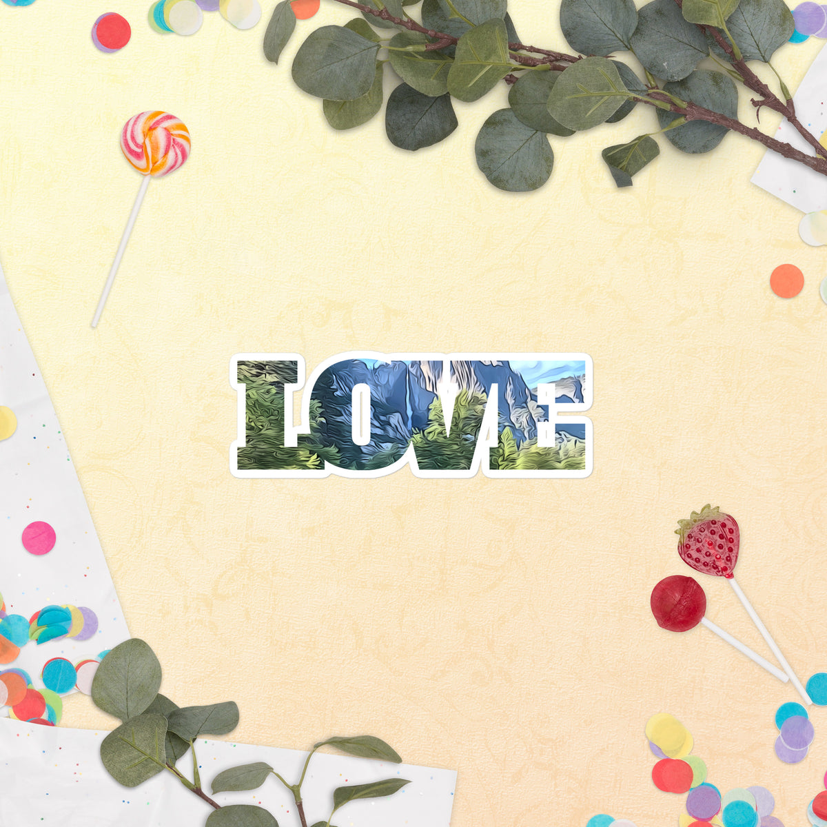 Yosemite Falls Across Meadow LOVE Bubble-free stickers