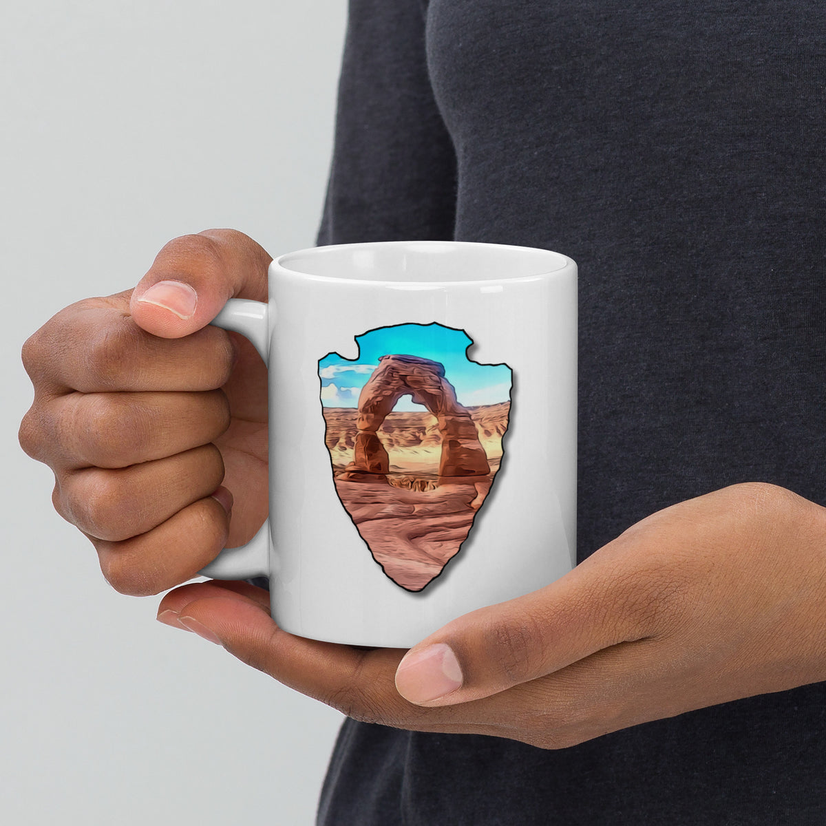Delicate Arch Arrowhead White glossy mug