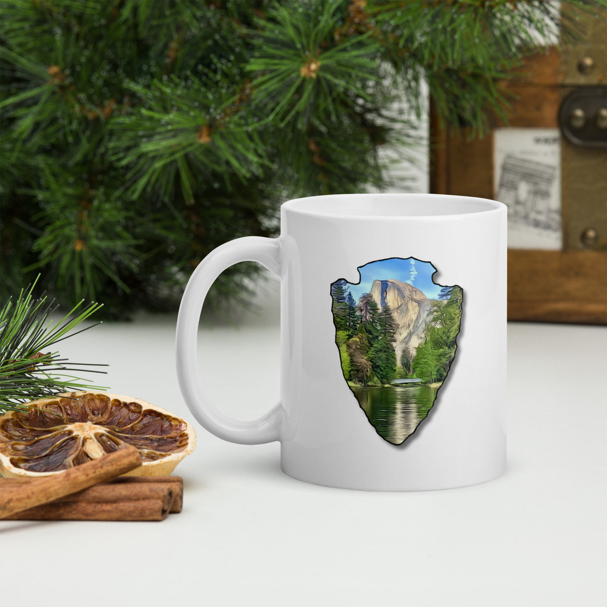 Half Dome with Sentinel Bridge Arrowhead White glossy mug