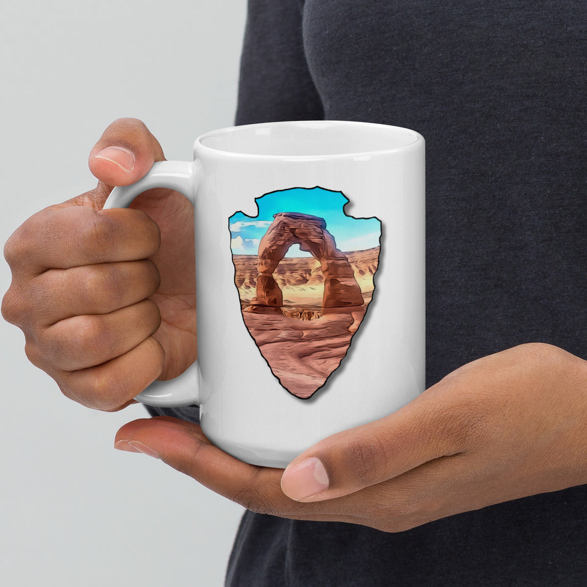 Delicate Arch Arrowhead White glossy mug