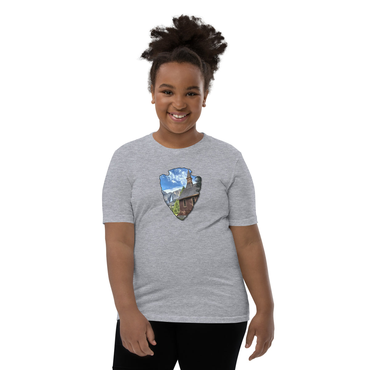 Church and Yosemite Falls Arrowhead Youth Short Sleeve T-Shirt