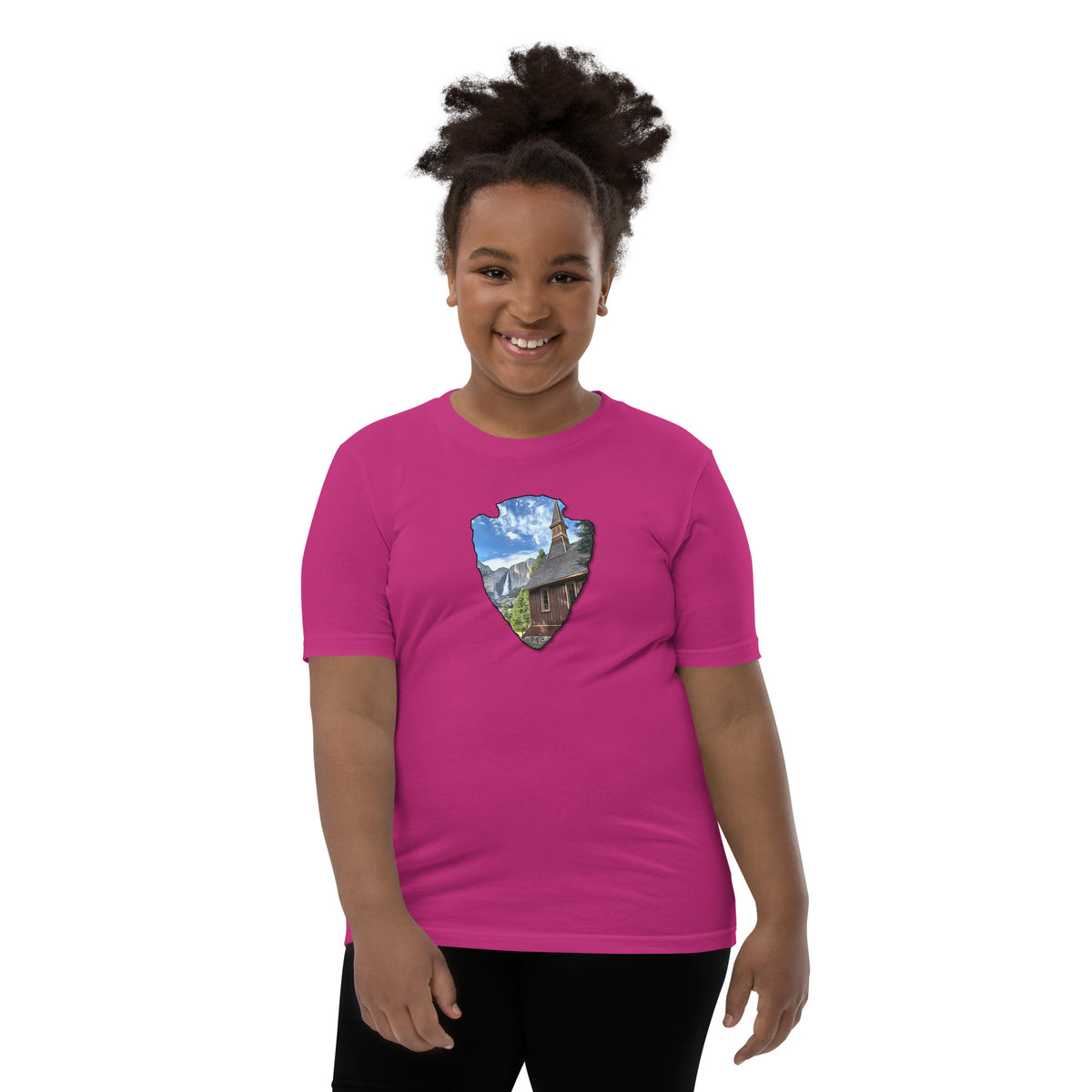 Church and Yosemite Falls Arrowhead Youth Short Sleeve T-Shirt