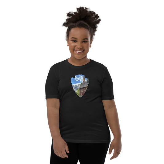 Church and Yosemite Falls Arrowhead Youth Short Sleeve T-Shirt
