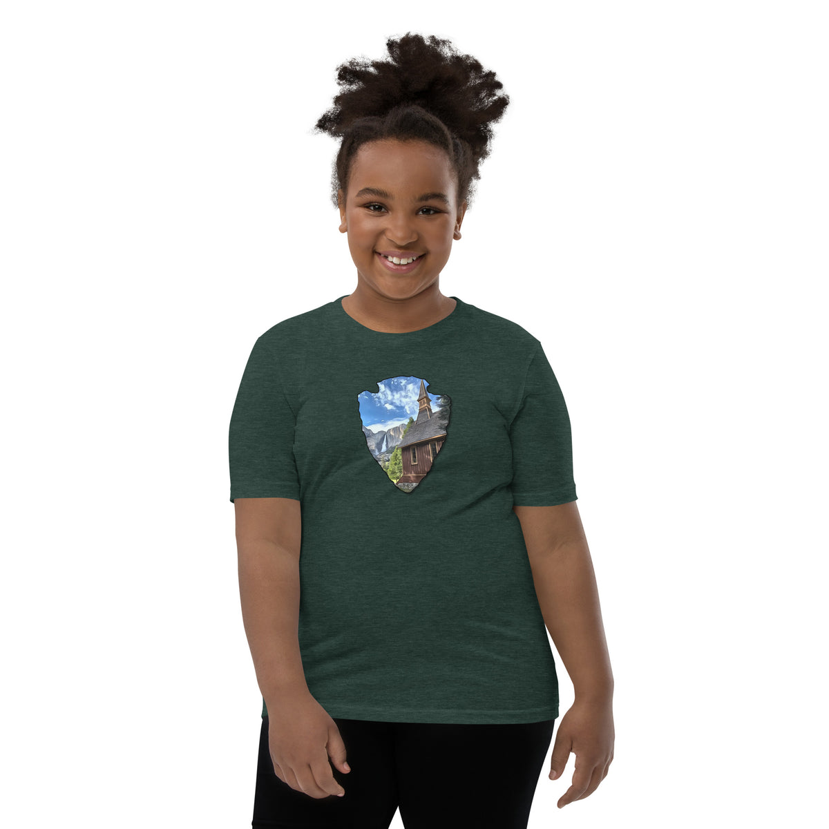 Church and Yosemite Falls Arrowhead Youth Short Sleeve T-Shirt