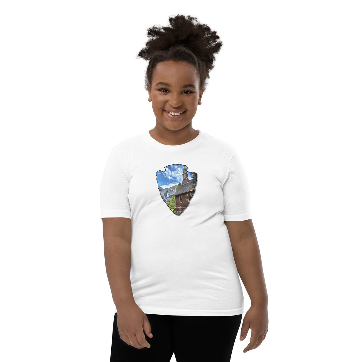 Church and Yosemite Falls Arrowhead Youth Short Sleeve T-Shirt